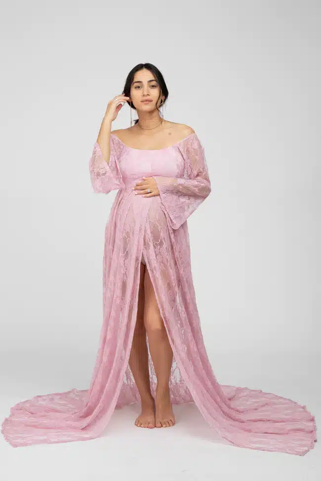 pink lace maternity dress