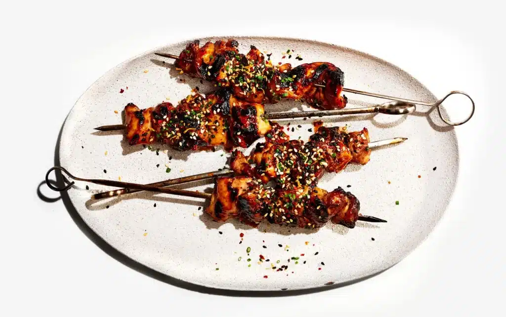 soy sesame basted chicken kabobs