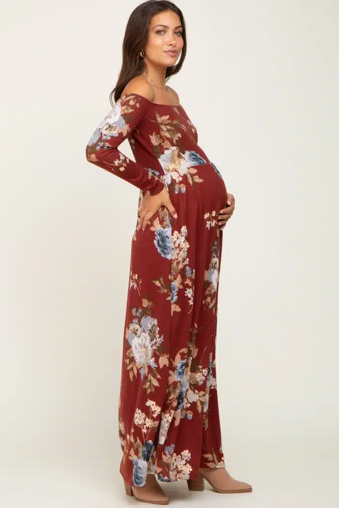 red flower maternity dress