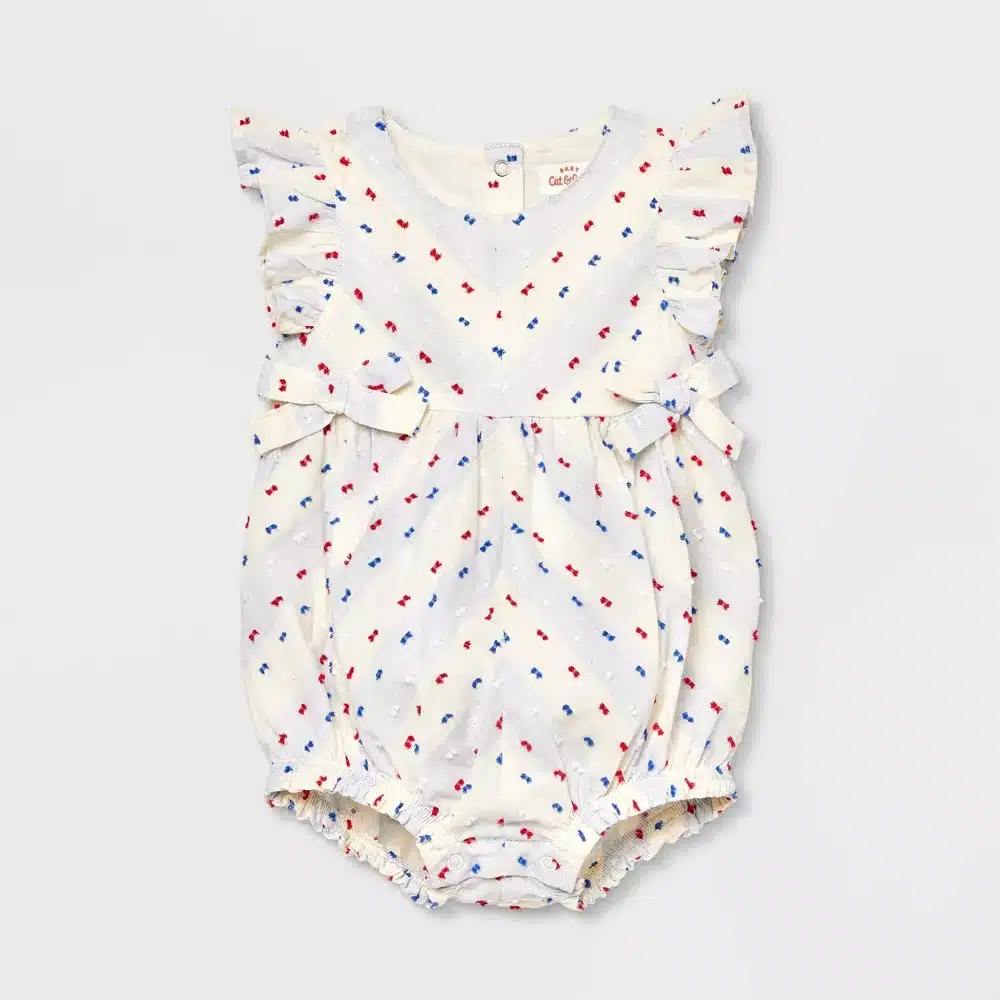 red white and blue spot romper