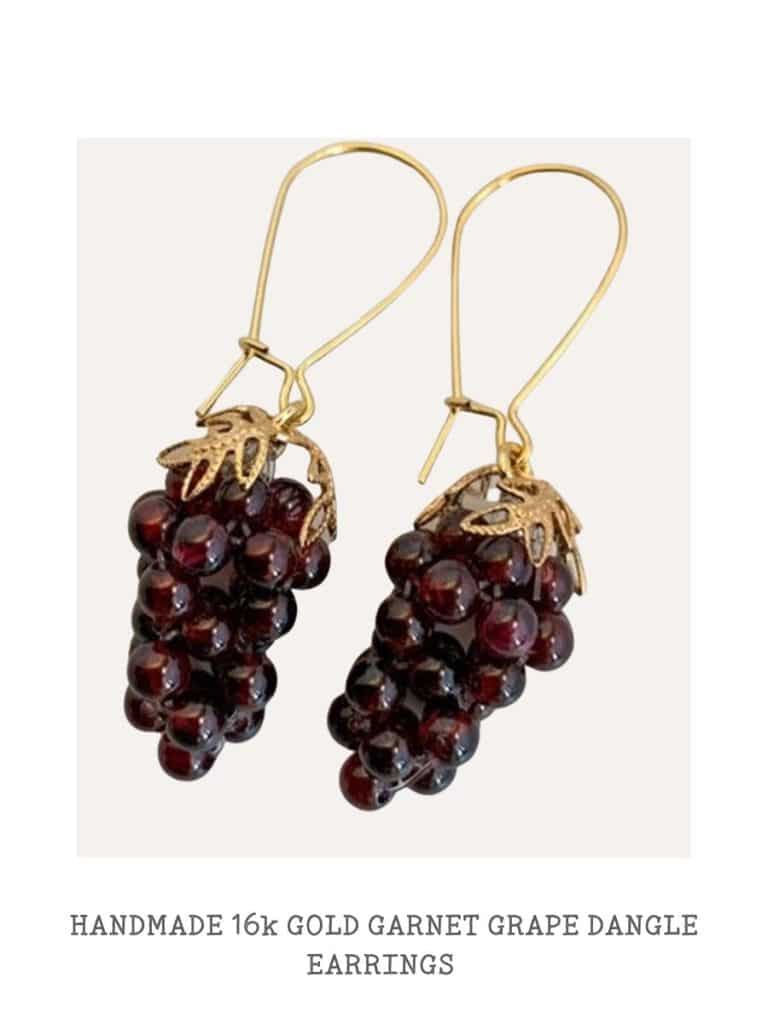16k Gold Garnet Grapes Dangle EArrings
