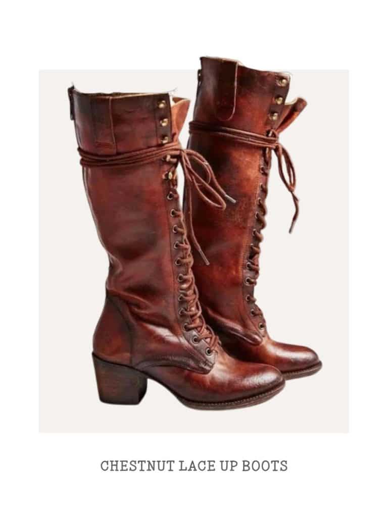 CHESTNUT LEATHER LACE UP BOOTS