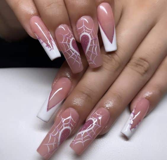 French tip spider web nails