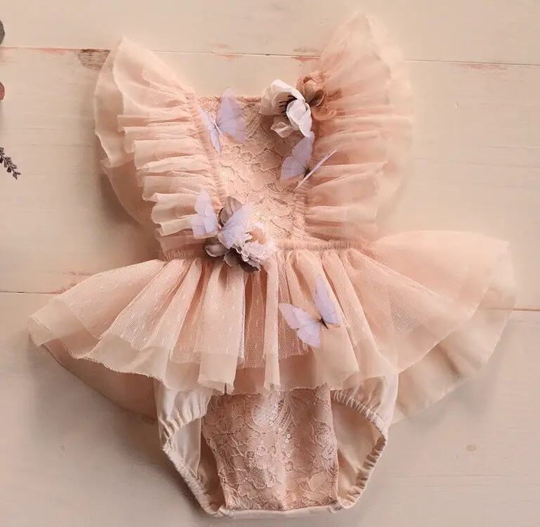 Lavender Beige Butterfly Baby Girl Dress