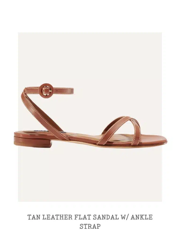 MARGAUX TAN FLAT LEATHER SANDALS ANKLE STRAP