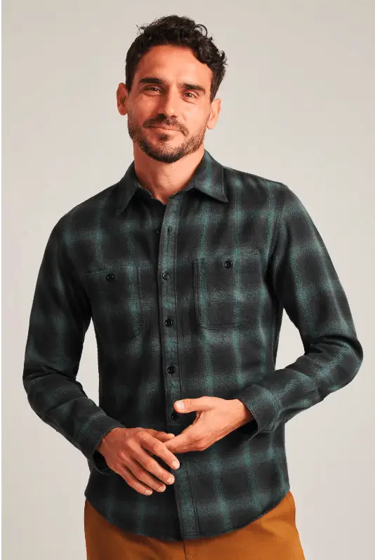 Mens Black and Green Plaid Flannel