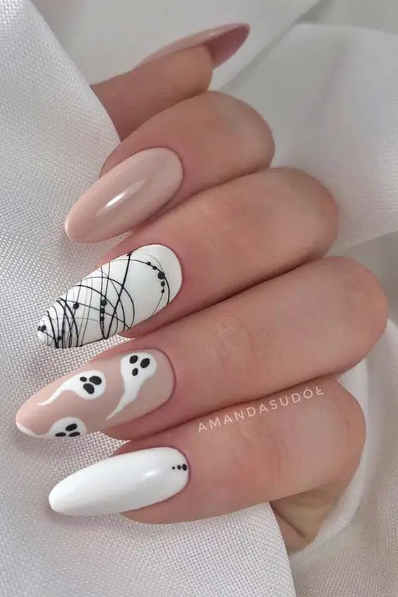 Nude and whtie ghost nails