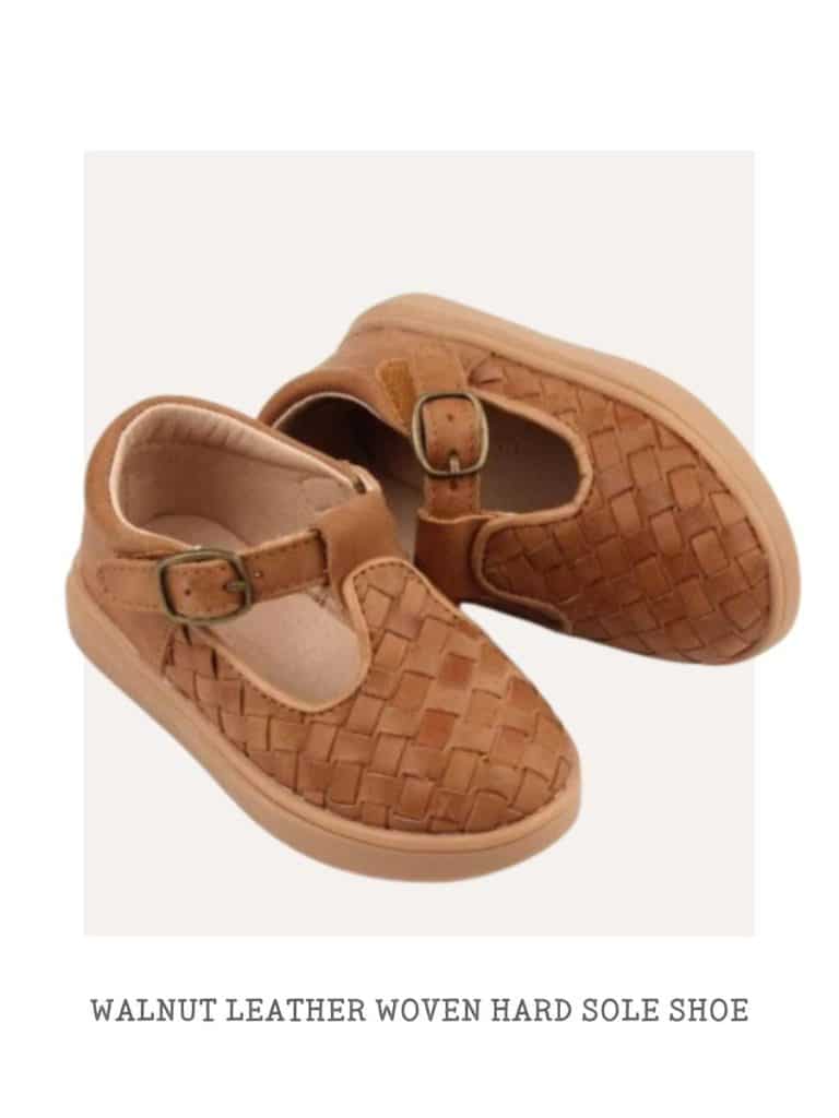 Walnut leather woven hard sole shoe