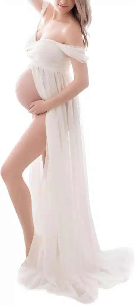 White off the shoulder maternity drses