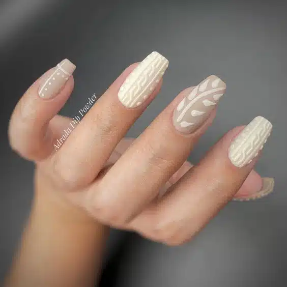 beige and leaf cable knit sweater nails