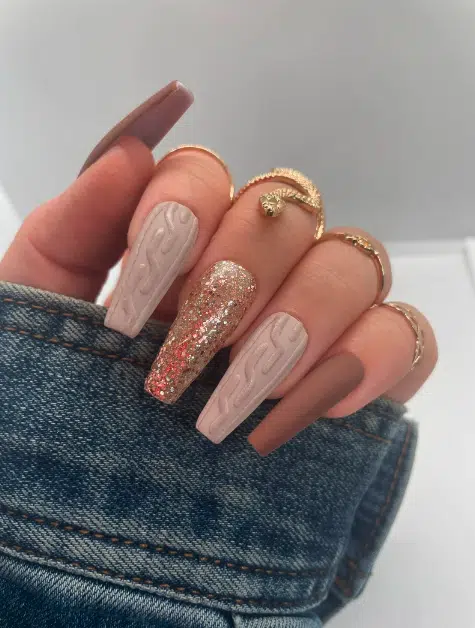 beige cable knit press on fall nails