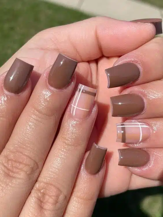 brown plaid nails