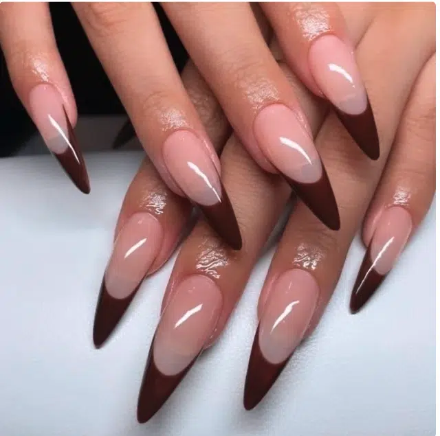 chocolate brown stilletto french tips