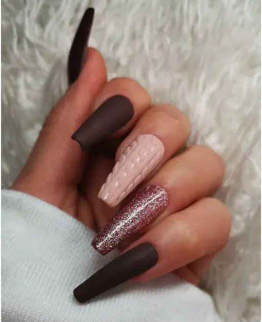 dark browna and pink press on fall nails