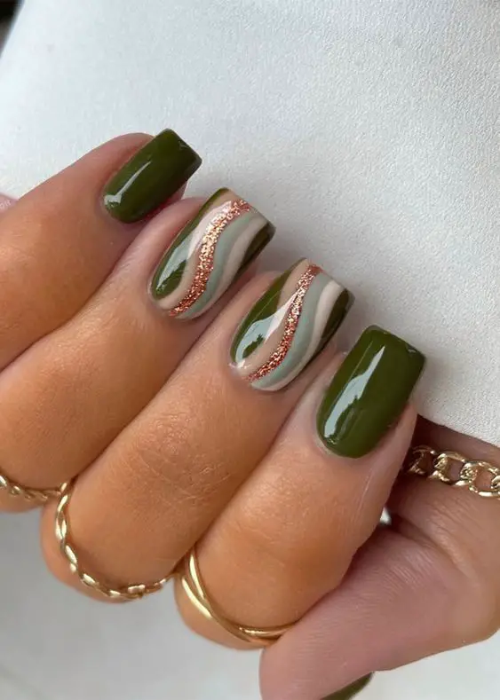 glossy green beige and gold