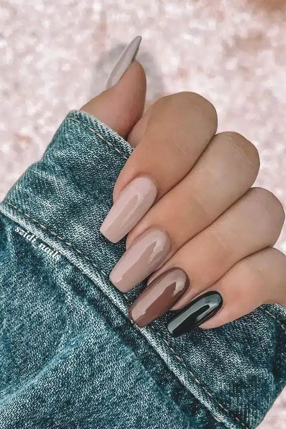 glossy ombre brown fall nails