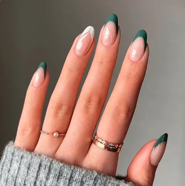 green and white french tip nails