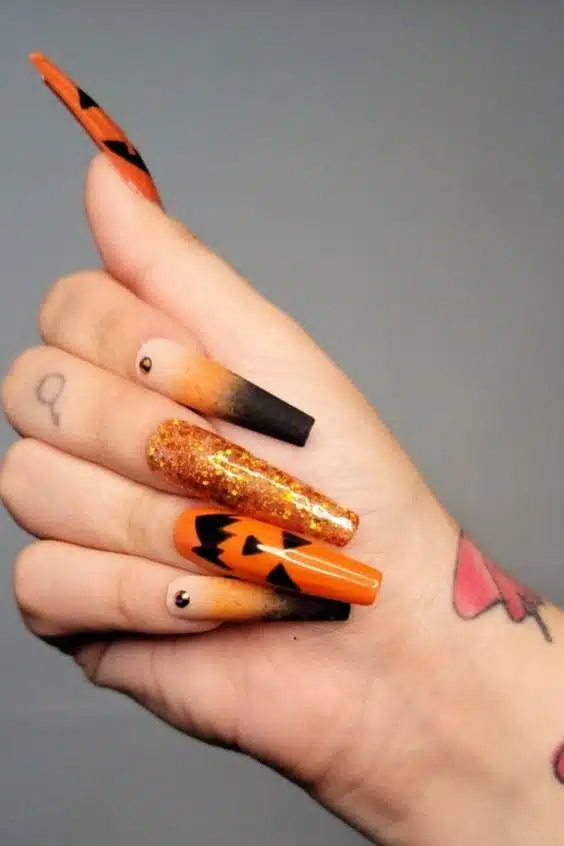 long halloween nails orange