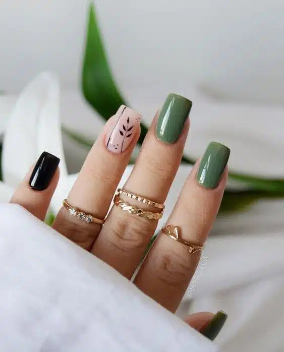 olive green brown and leaf nails