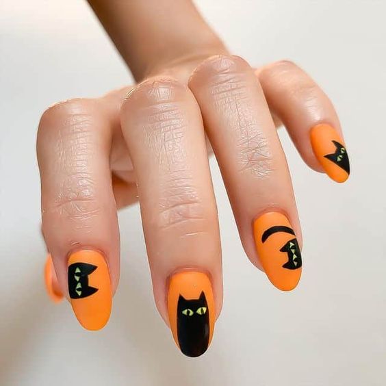 orange black cat nails