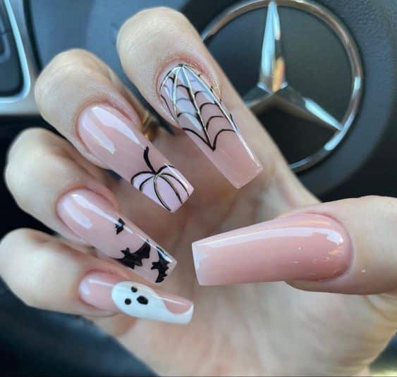 pink halloween coffin nails