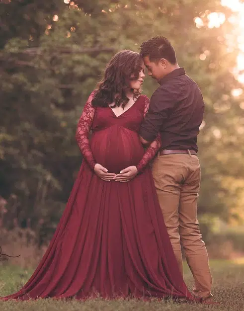 wine red lace maxi maternity drss