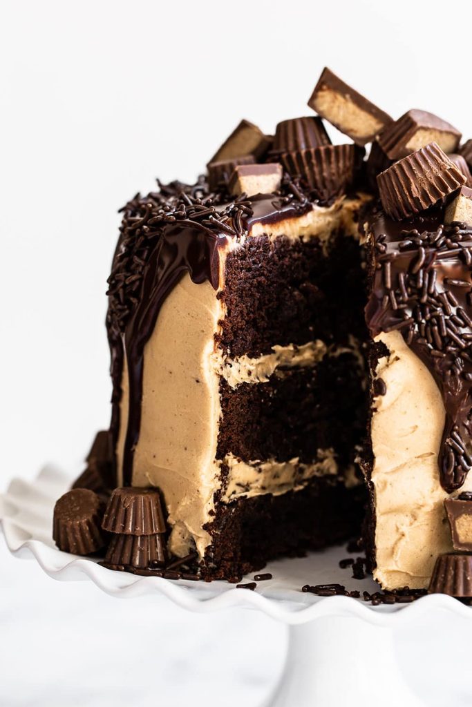 Chocolate Brownie Peanut Butter Cup Cake