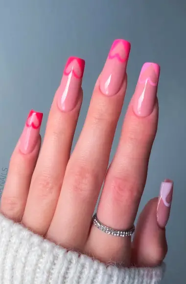 Cute Ombre Heart french tip nails