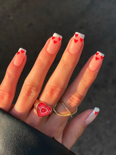 French Tips and REd Hearts