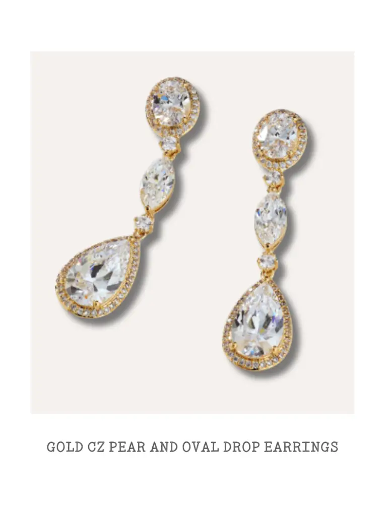 Gold CZ PEAR AND OVAL DROP EARRINGS