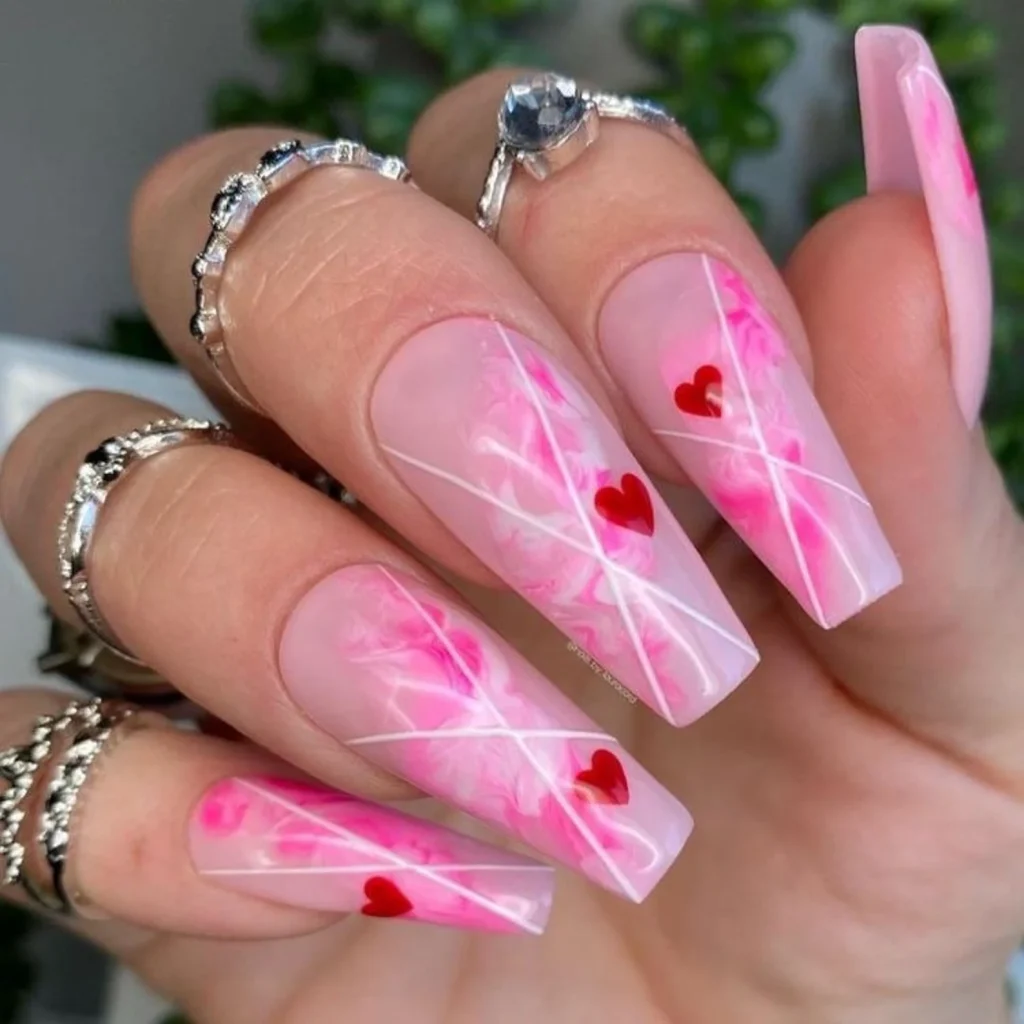 Marble Heart Nails