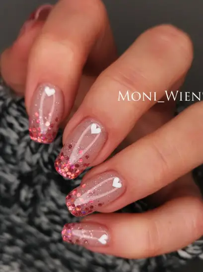 Peach Rose Gold Sequin Nails
