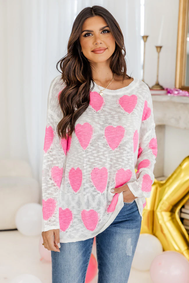 Pink and Grey Hearts Sweater