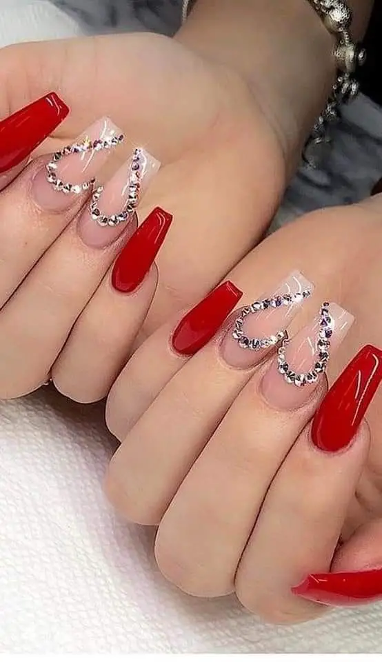 Red Nails with Diamonds
