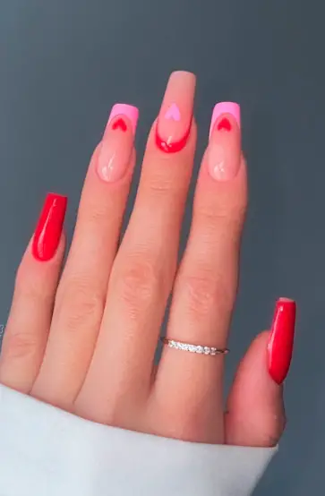 Red and Pink Reverse French Tips