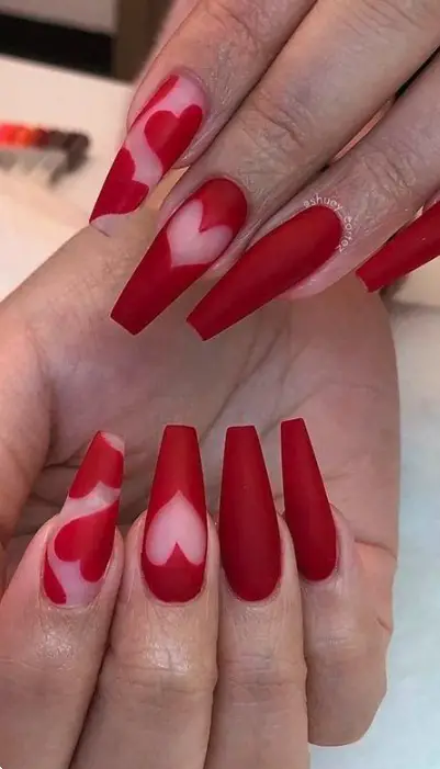 bold red hearts nails