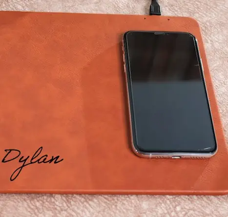 personalized leather charging mat
