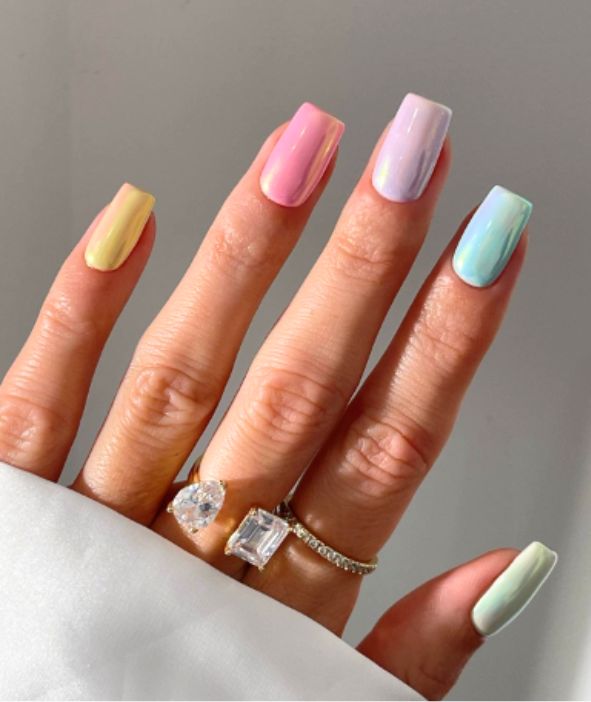 Chrome Pastel Multicolor Nails