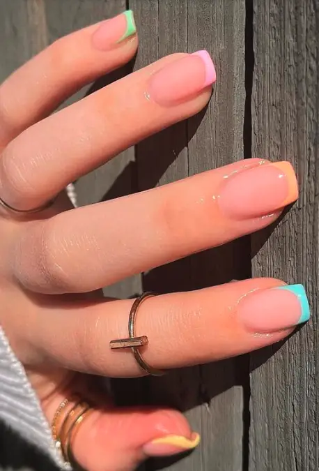 Multicolor pastel french tips