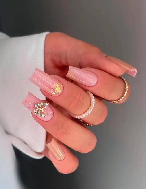 Princess Pink Butterfly Nails