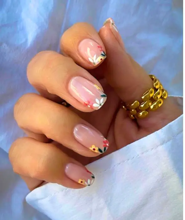 Sweet floral french tips