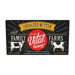Vital Farms Unsalted Butter, 8 oz, 2 Sticks of Butter per Carton