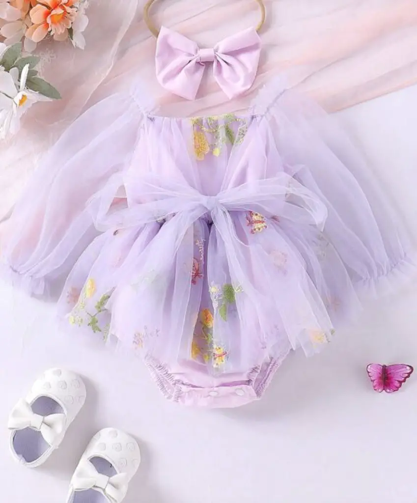 Lavender Mesh Floral Romper Baby Girl Easter Dress
