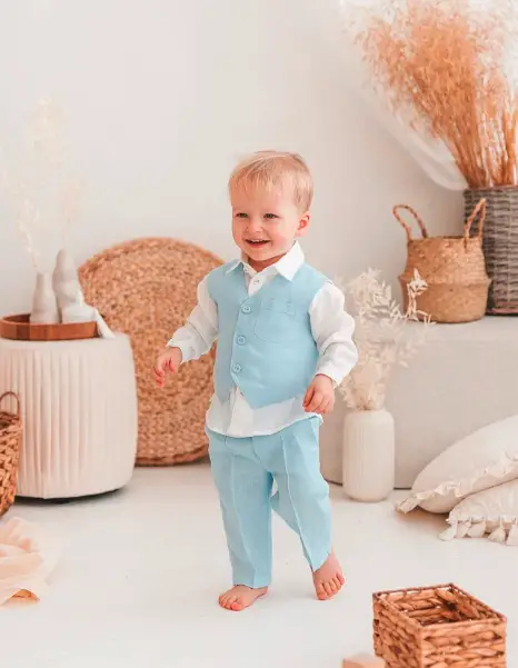 Pastel Blue Linen Suit Baby Boy Easter Outfits