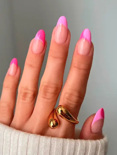 Bright Pink Playful French Tip Nails