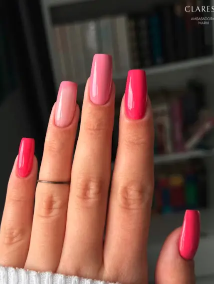 Glossy Pink Ombre Nails