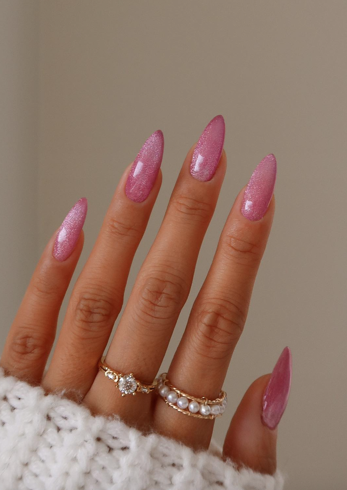Magenta Glitter Nails
