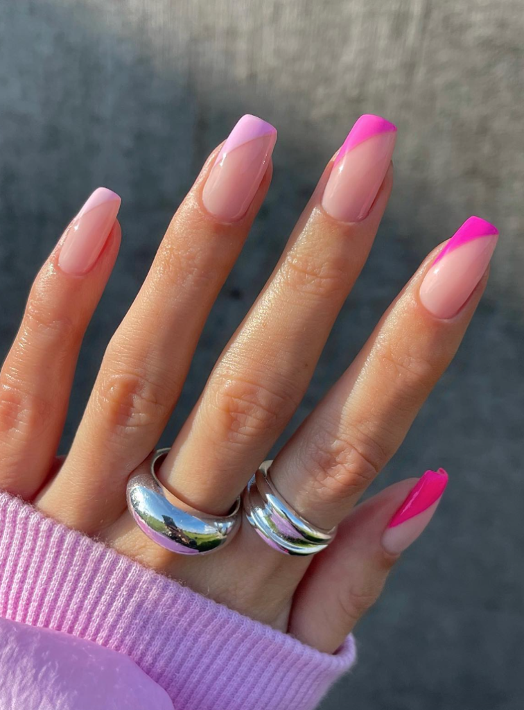 Pink Assymetrical Ombre French Tips