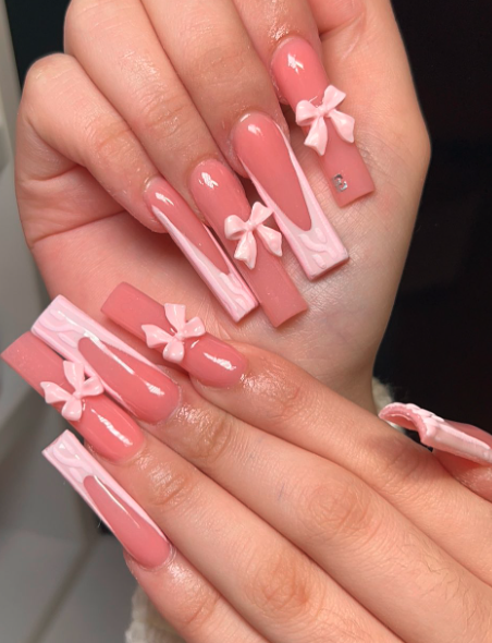 Pink Bow Ballerina Nails