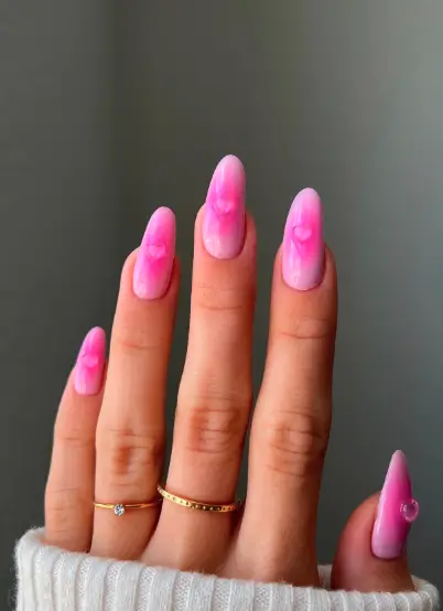 Pink Bubble Heart Nails